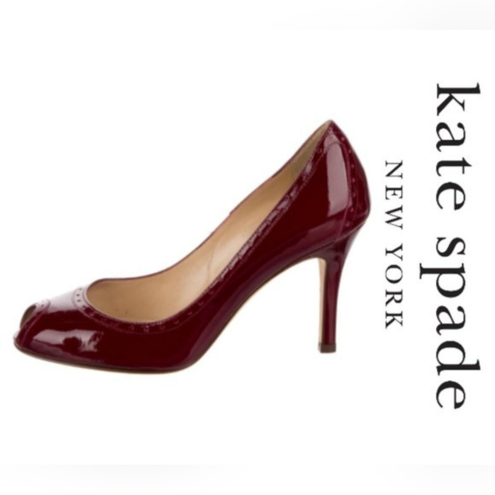 Kate Spade Burgundy Dark Red Patent Leather Peep-toe Perforated heels size 8 B